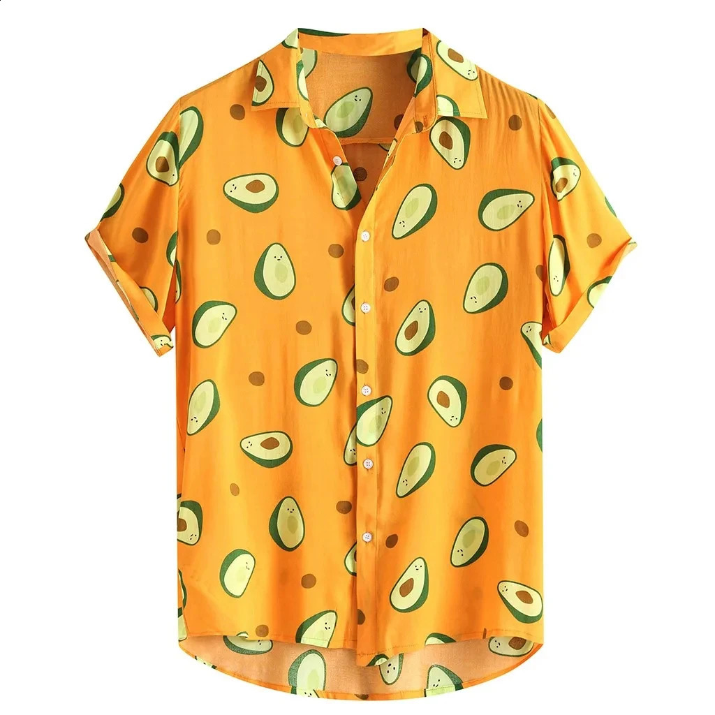 Unisex Summer Hawaiia Avocado Printed Shirts For Men Casual Loose Tropical Hawaiian Short Sleeve High Quality Button Down 240810