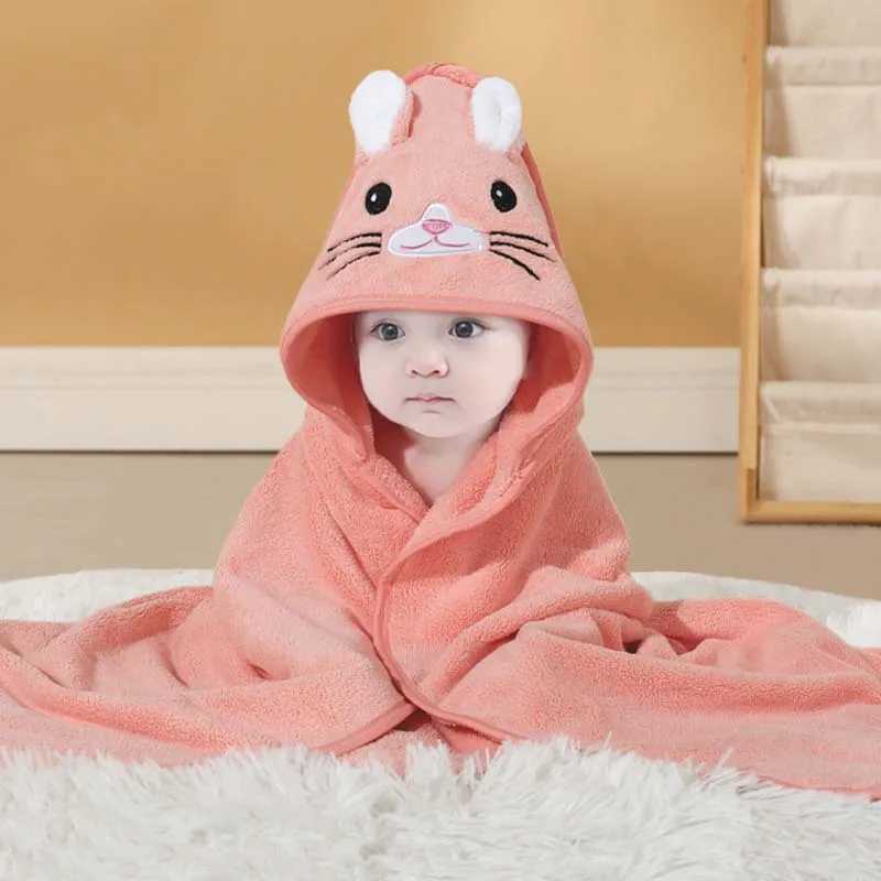 New Cartoon Baby Clothing Raincoat Mom and Baby Bag Coral Velvet Soft Bath Cover Baby ChestW240810