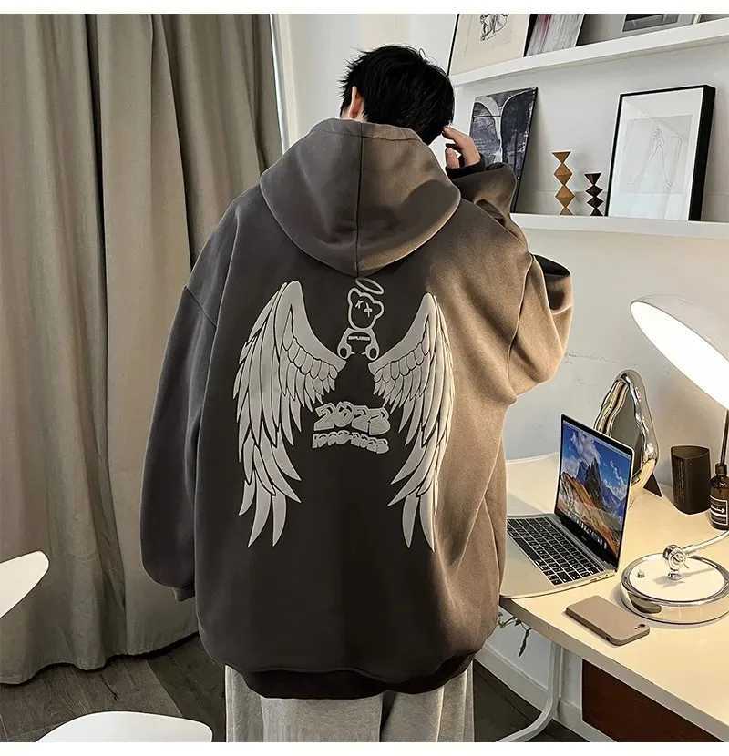 Autumn Winter Streetwear Y2K Men Hoodies Angel Wings Printed Oversized Casual Hooded Sweatshirts Male Fashion Unisex PulloversXJ240812