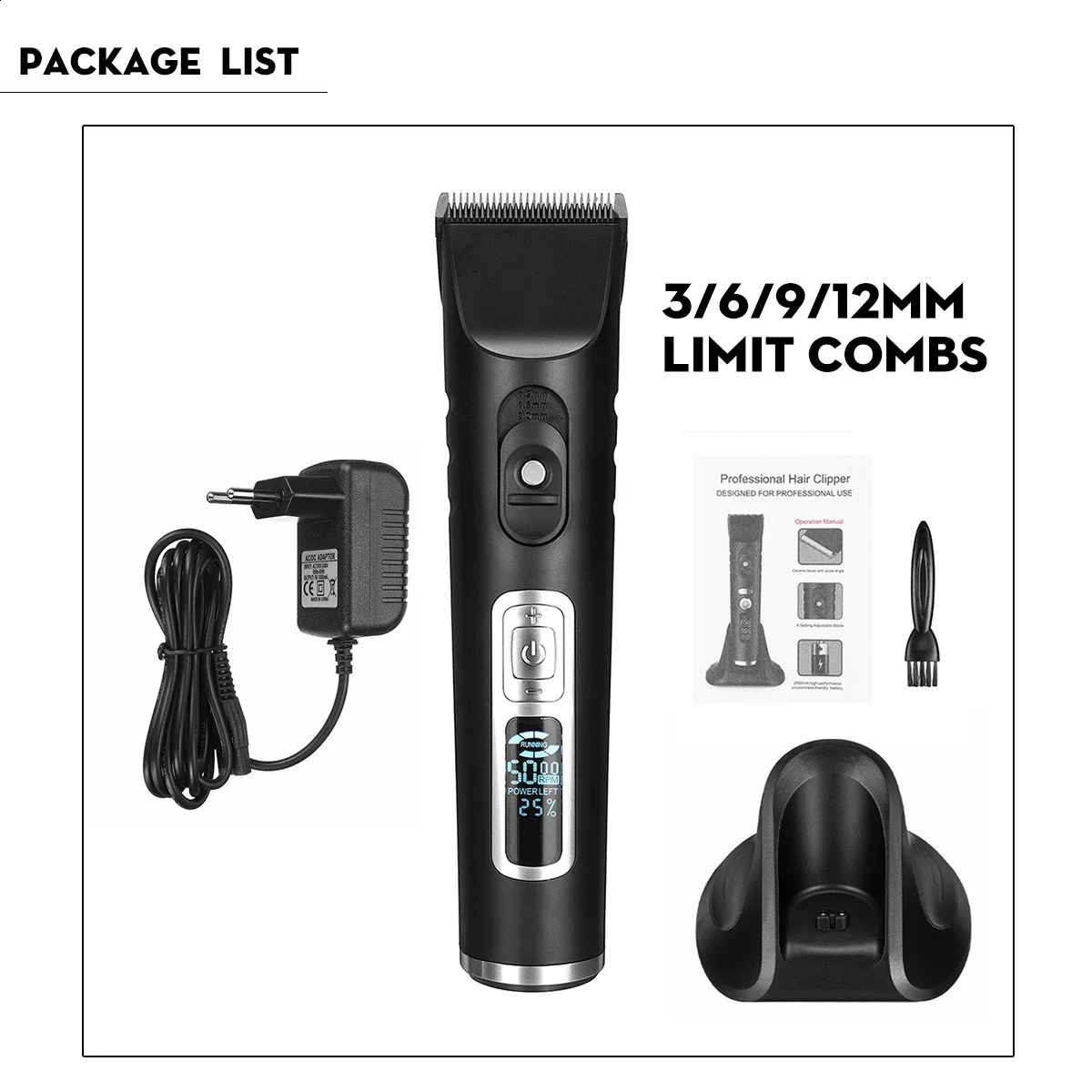 Professional Hair Timmer LCD Display Waterproof Low Noise Electric Hair Clipper Beard for men Barber Hair Cutting Machine 240806
