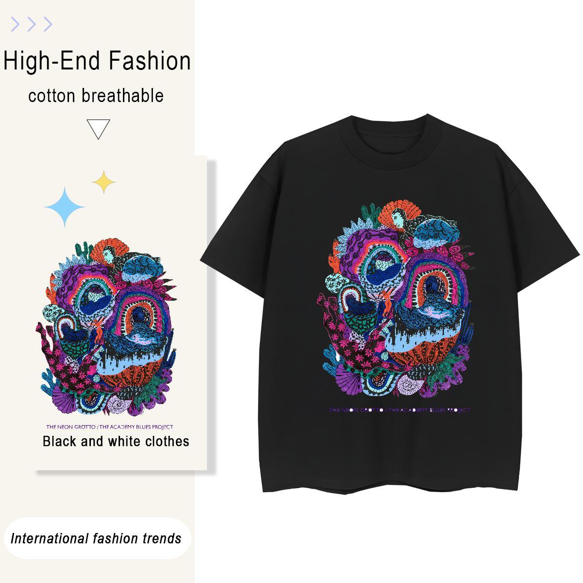 Unisex Men Clothes T-Shirt Hip Hop 230g Cotton Cartoon Print Breathable Short Sleeve snake T shirt Fashion Casual Polos