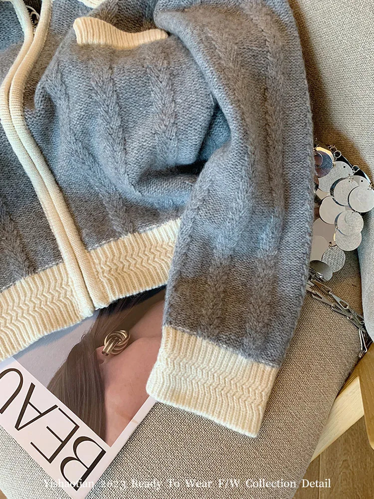 Korean Autumn Women Grey Cashmere Top Single Breasted Cozy Sweater Fashion Simple Cardigans Casual Cozy Outerwear Preppy Style 240812