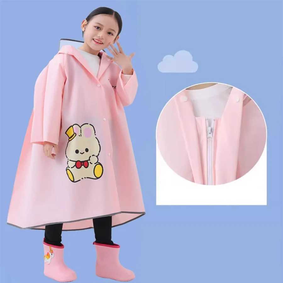 1 cartoon dinosaur raincoat for boys and girls EVA buckle full length outdoor rain jacket with hat Y240810