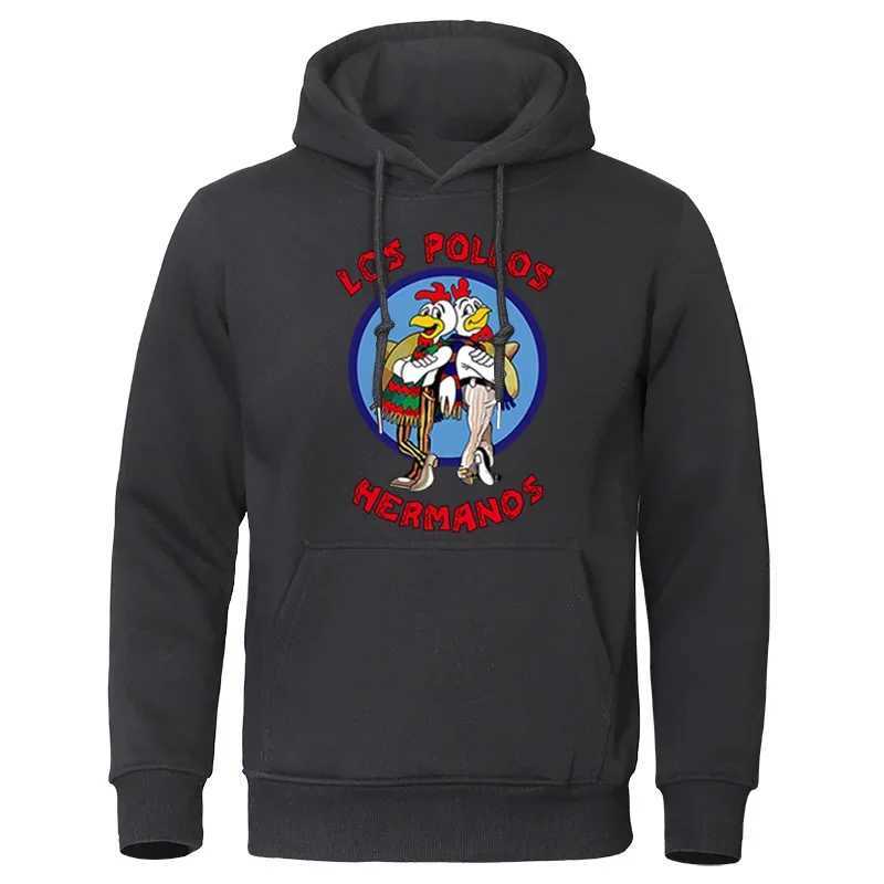 Mens Hoodie Loose Large Letter Printed LOS POLLOS Hermanos Mens Sports Shirt Chicken Brothers Pulling Warm HoodieW240724