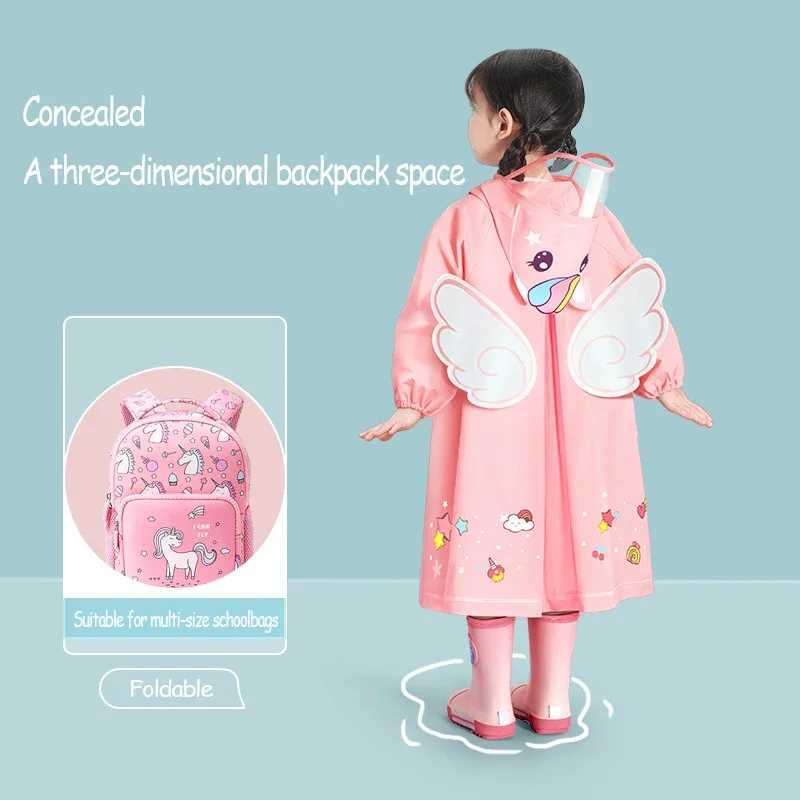 Childrens Raincoat Girls Boys Kindergarten Childrens Primary School Baby Schoolbag Position Waterproof Raincoat Y240813