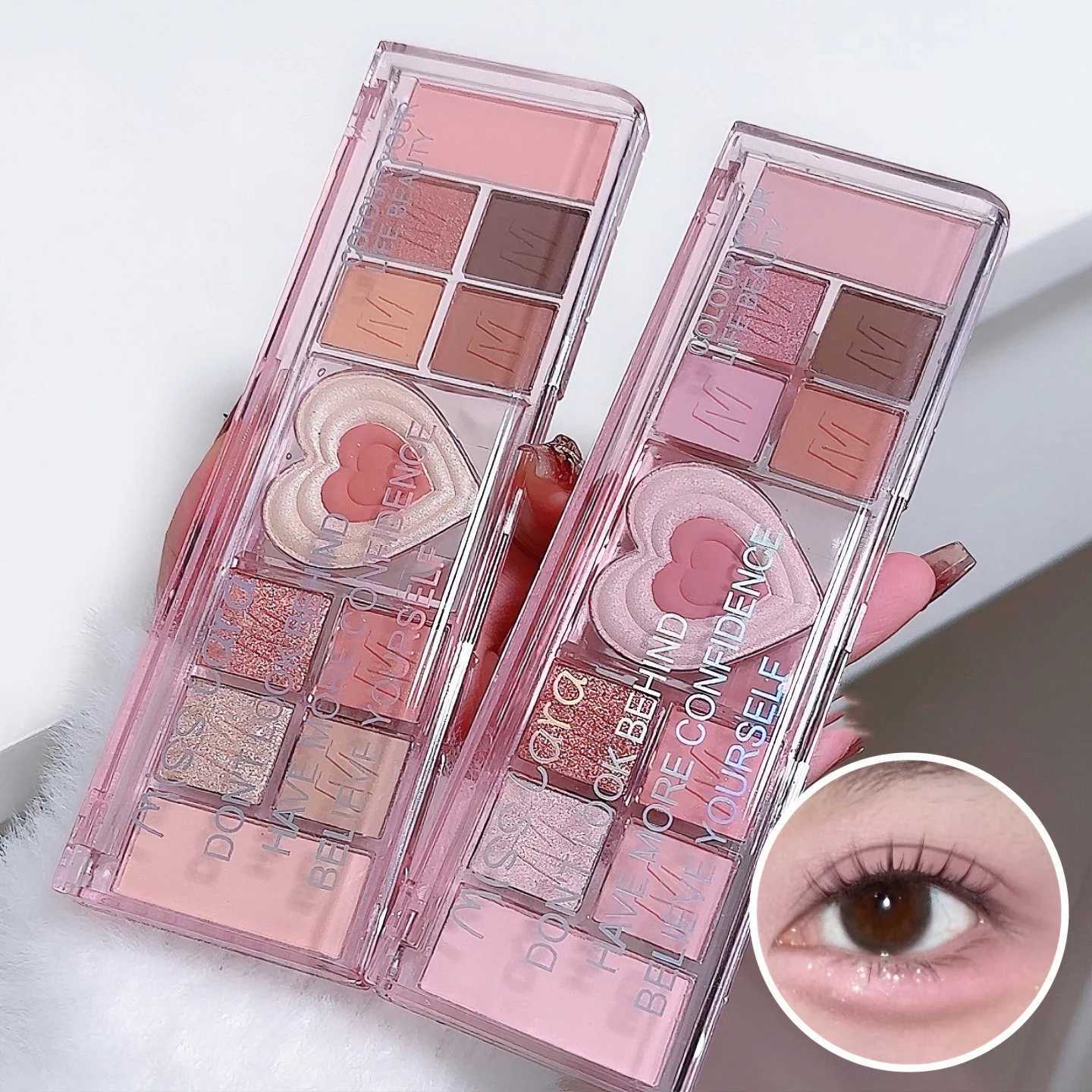 12 Colors Love Heart Eyeshadow Palette Nude Natural Glitter Pink Low Saturation Eye Shadows Pallet Delicate Eye Makeup CosmeticCL240812