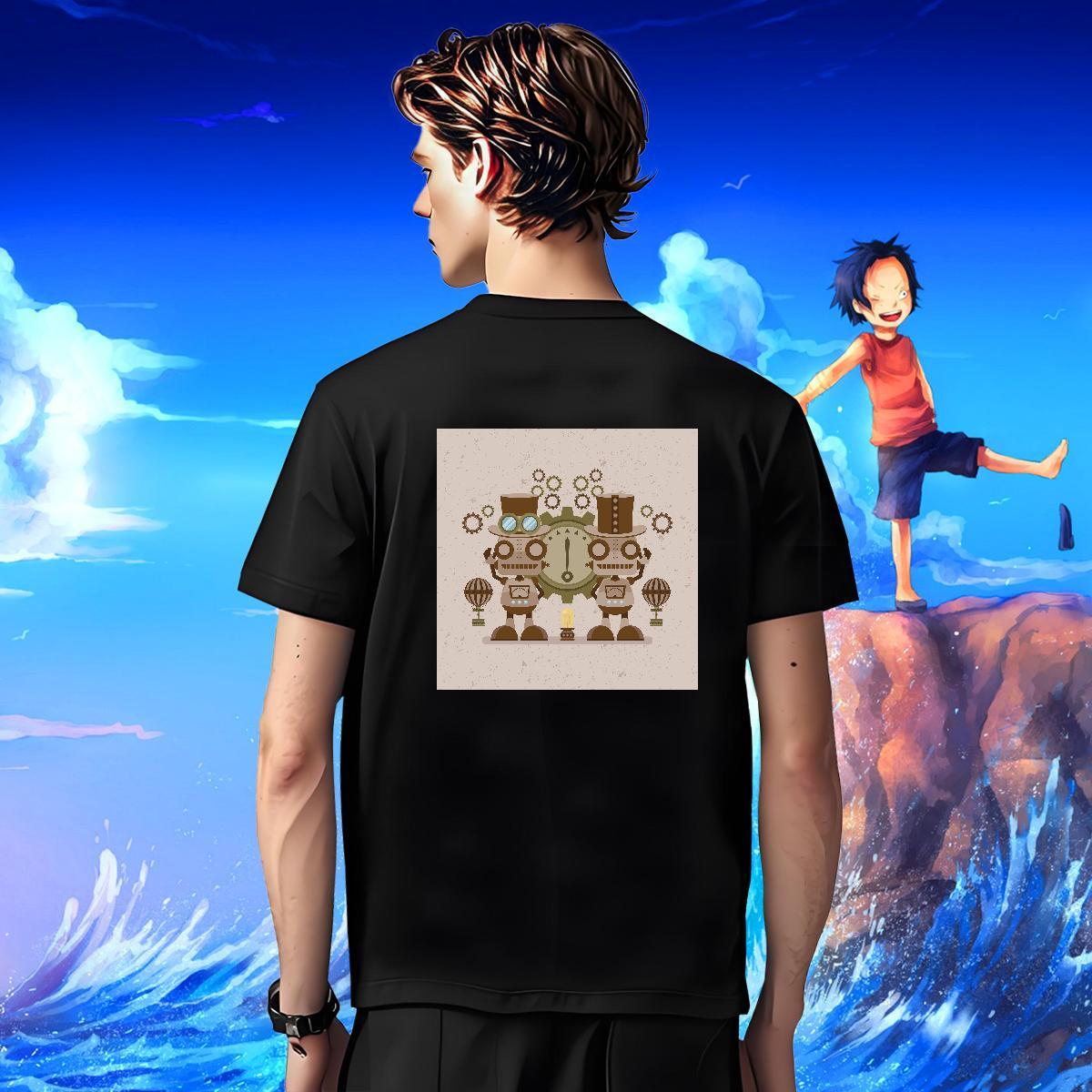 Brand Mens T Shirts robot Tops Tees 230g Pure Cotton Hip Hop Street Loose Cartoon Print O Neck Short Sleeves Men Clothes T-Shirt