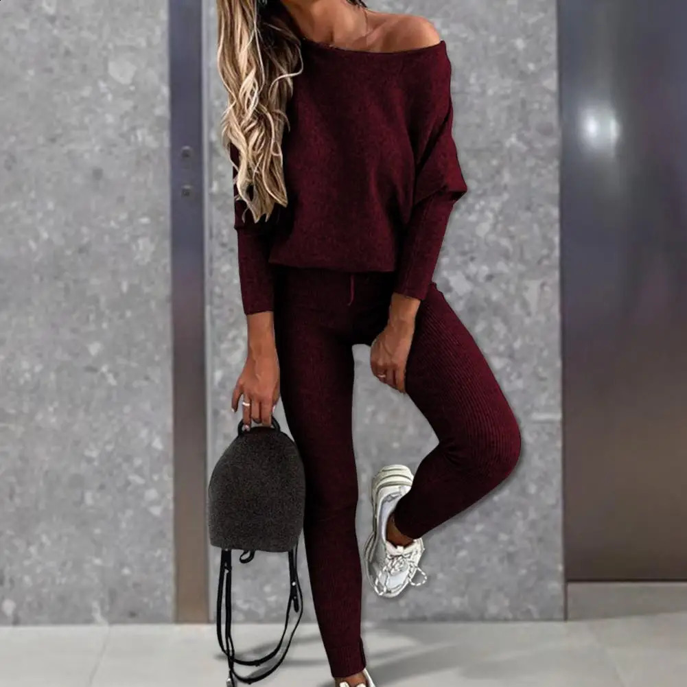 2Pcs/Set Fitness Trendy Women Tracksuit Round Neck Sweatshirt Blouse Drawstring Pants Set Female Pullover Sweatpants Sports Suit 240812