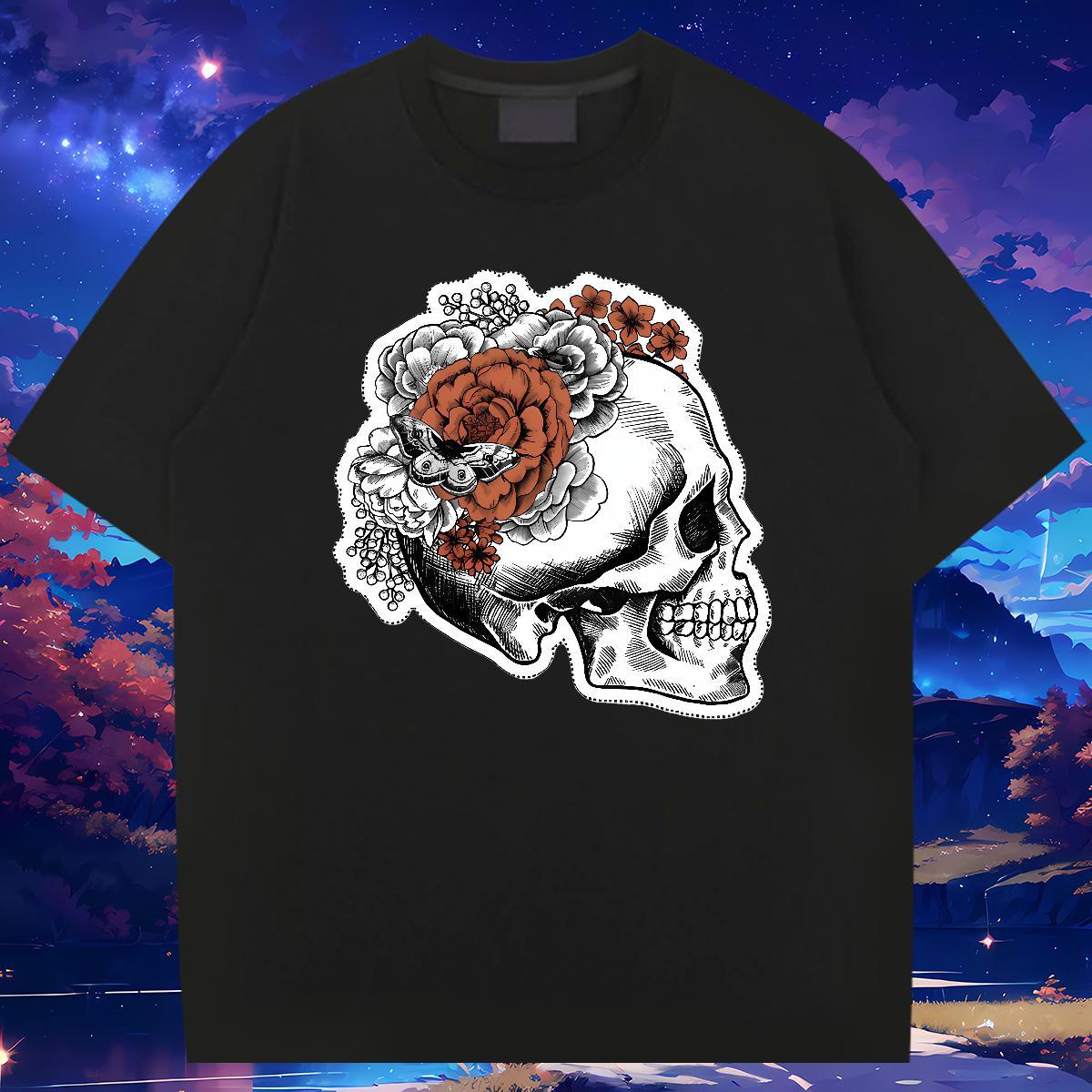 2024 DIY T shirt skull Tshirts 230g Cotton Sports Casual Soft Oversized 4XL Breathable Short Sleeve Men Clothes T-Shirt
