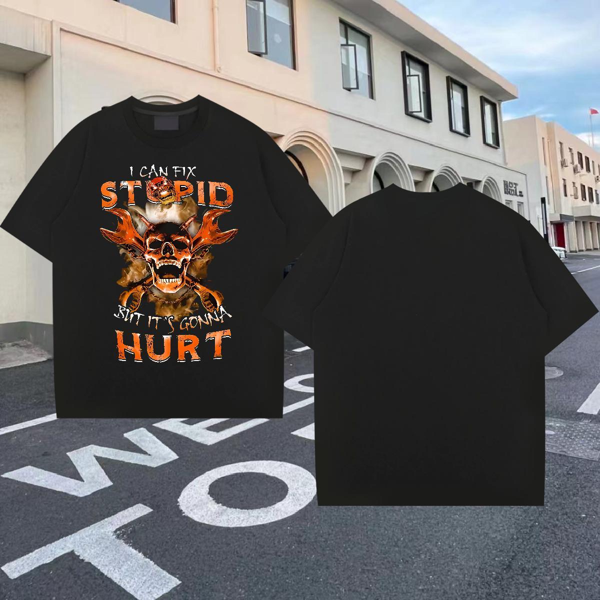 New Mens T Shirts skull Tops Shirt 230g 100% Cotton Sport High Quality Cartoon Print Crew Neck Tshirts