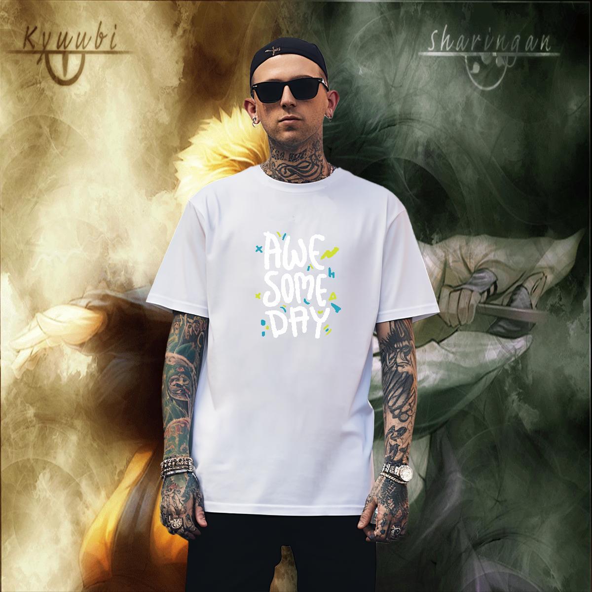 High Quality letter T Shirts Men Summer Casual Men Clothes T-Shirt 230g Pure Cotton Classic Breathable Crew Neck Floral Print Top Tees