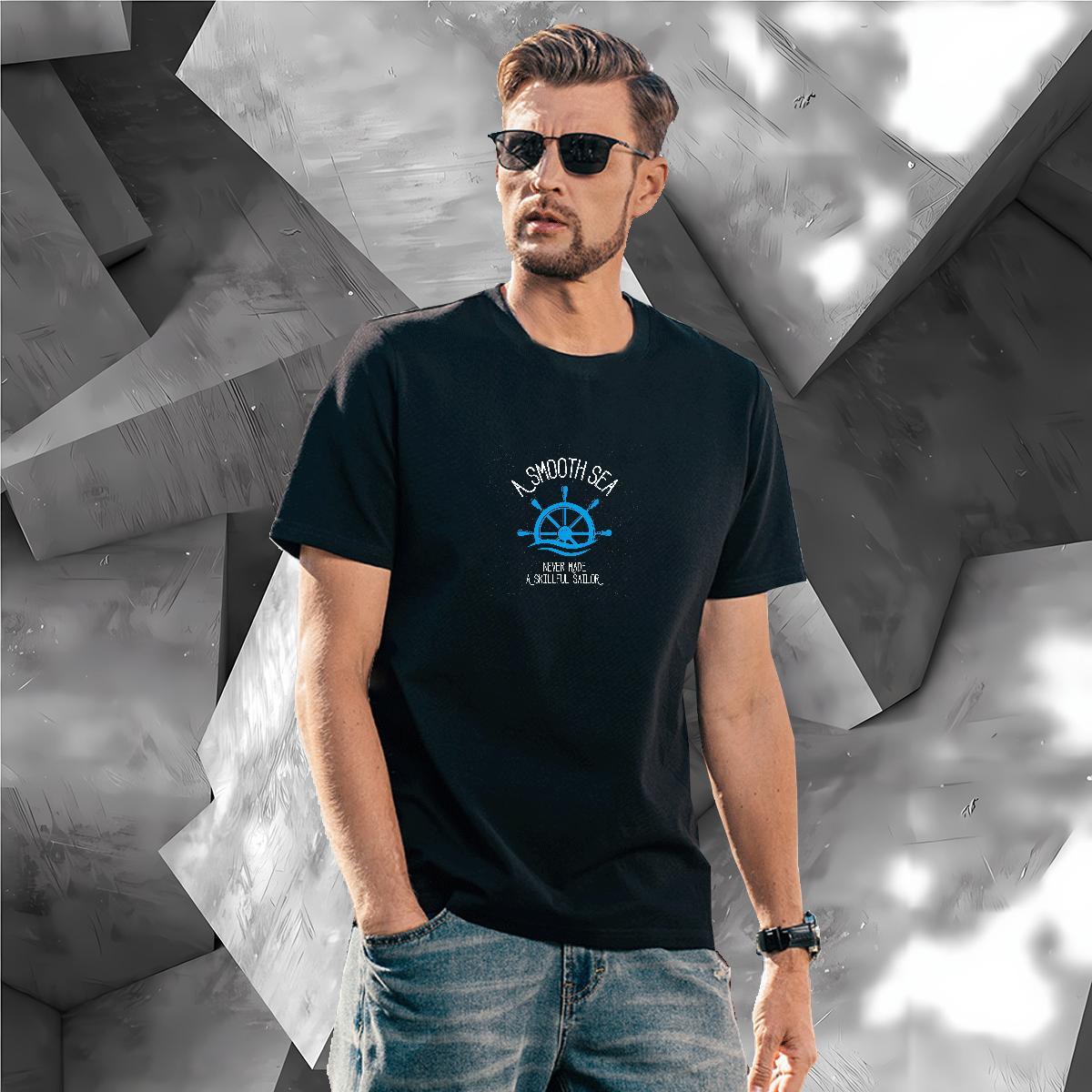 2024 DIY 230g 100% Cotton T Shirts Men Sports Casual Men Clothes T-Shirt Polos O Neck Short Sleeves Cool Black White