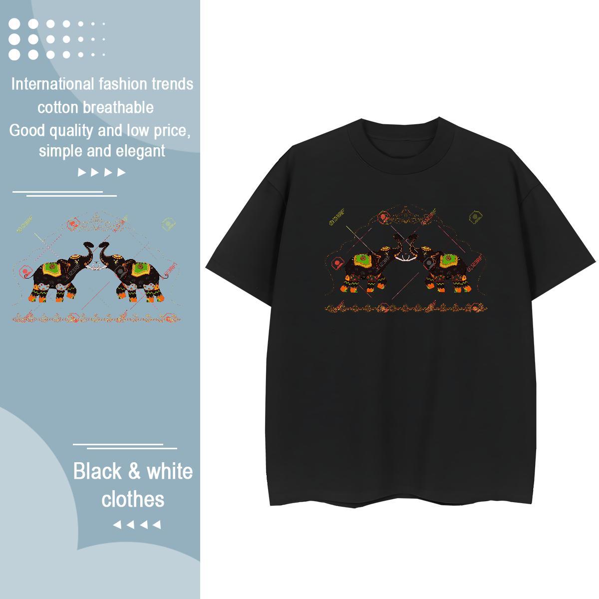Comfortable T Shirts Men elephant Crew Neck Sports Casual Cartoon Printing L-4XL 230g 100% Cotton Men Clothes T-Shirt Brand Tops Shirt