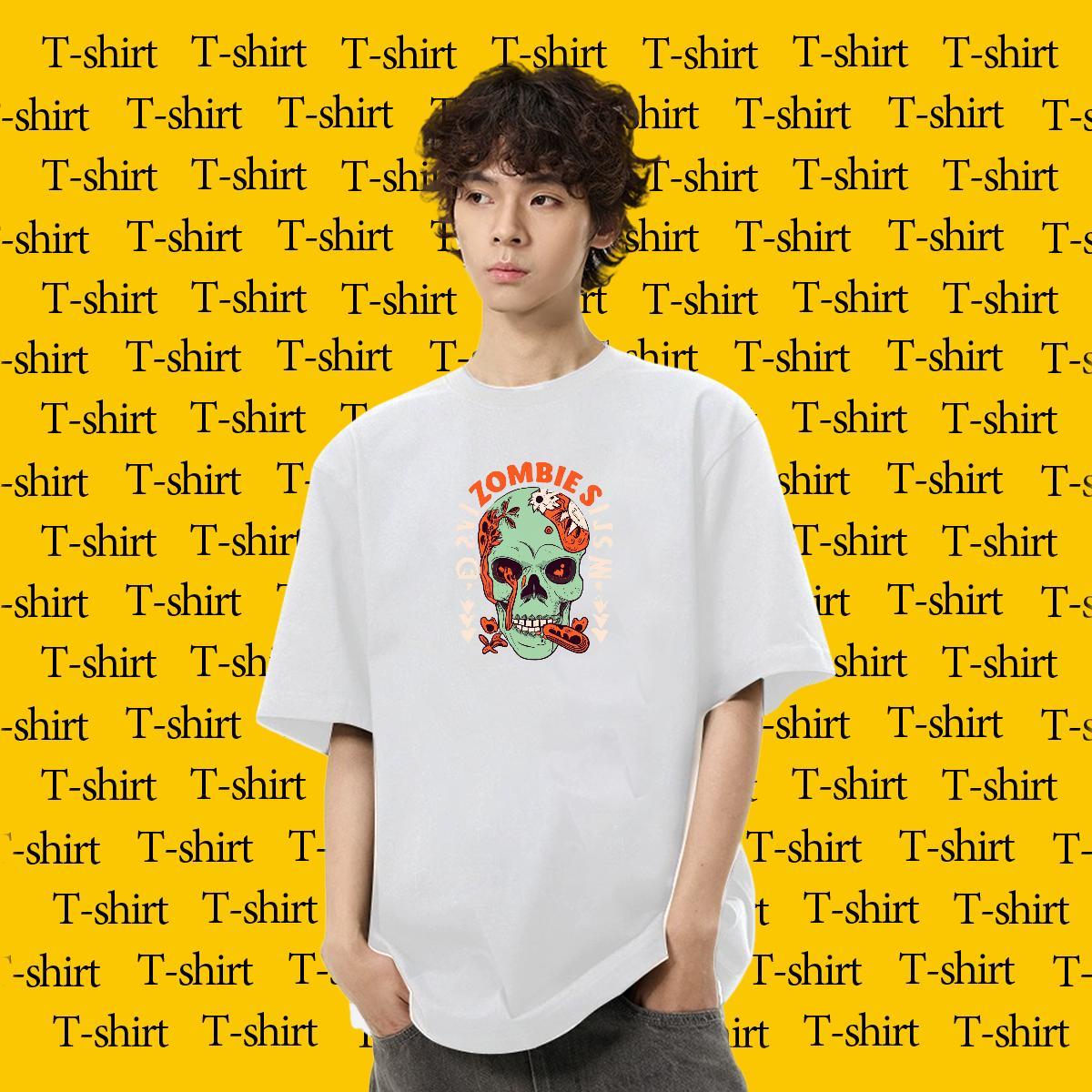 Wholesale T shirt skull Polos 100% Cotton 230g Daily Outfit Soft Custom Printed O-Neck Short Sleeve Mens Tshirts