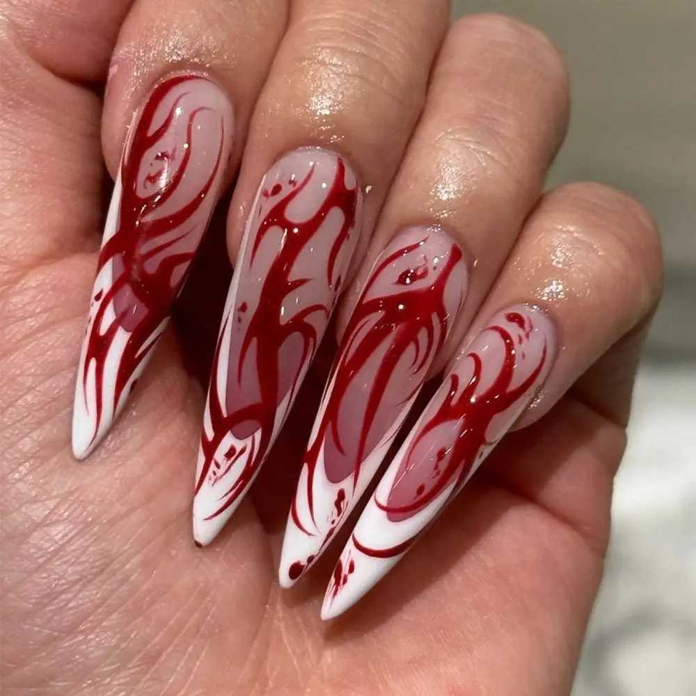 24 pieces of almond shaped ballet dancer fake nails cute cherry Halloween bats French press fake nails DIY handmade W240810
