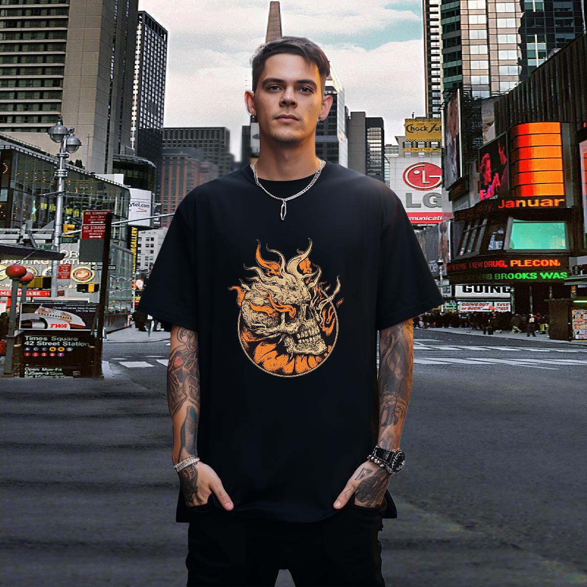 Customized Men T Shirts skull Tshirts 230g Pure Cotton Casual Daily Wear TOP Quality Oversized 4XL Crew Neck Men Tops Tees