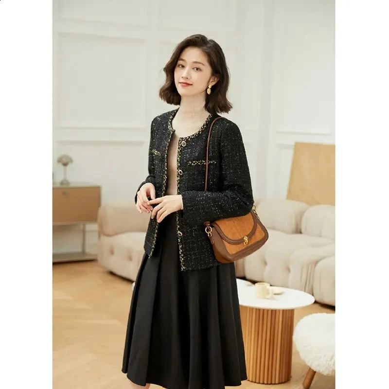 Women Spring Autumn Small Fragrance Tweed Coat Female Short Single-breasted Jackets Ladies O-neck Loose Outerwear Q183 240812
