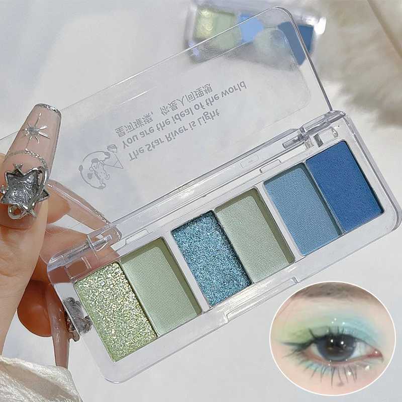 6 Color Smoke Blue Green Glitter Eyeshadow Palette Brightening Waterproof Matte Shimmer Summer Lying Silkworm Eye Pigment MakeupW241212