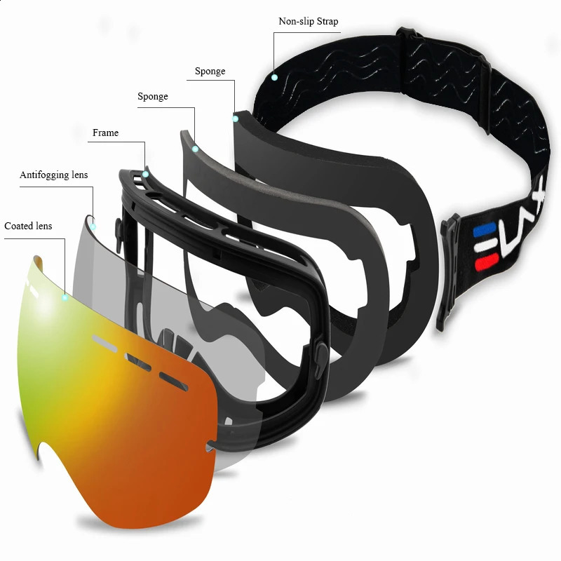 ELAX Double Layers Anti-Fog Ski Goggles Snowmobile Eyewear Outdoor Sport Snow Snowboard Glasses 240812
