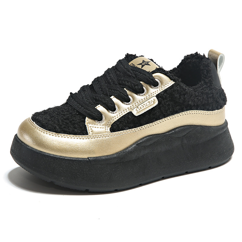 Ddmysports Plush Pink Dad For Women Autumn And Winter New Versatile Thick Sole Elevated Casual Cotton Shoes BR Outdoor