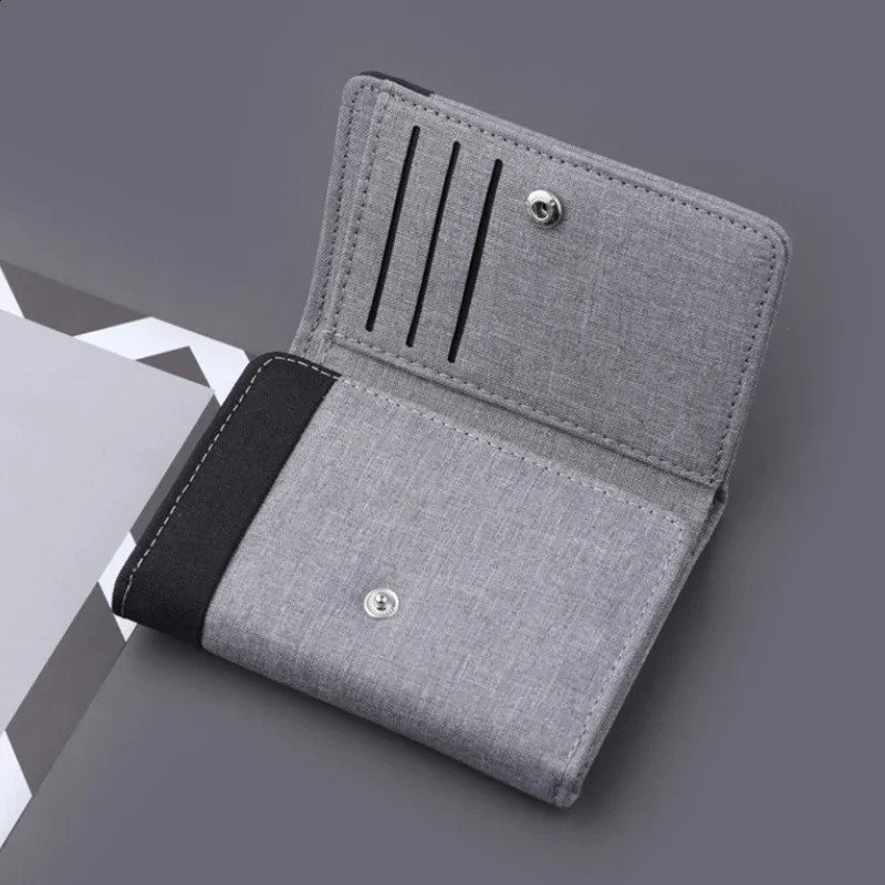 Mens canvas wallet with ID po clip card 8slot buckle mens mini three fold 240810