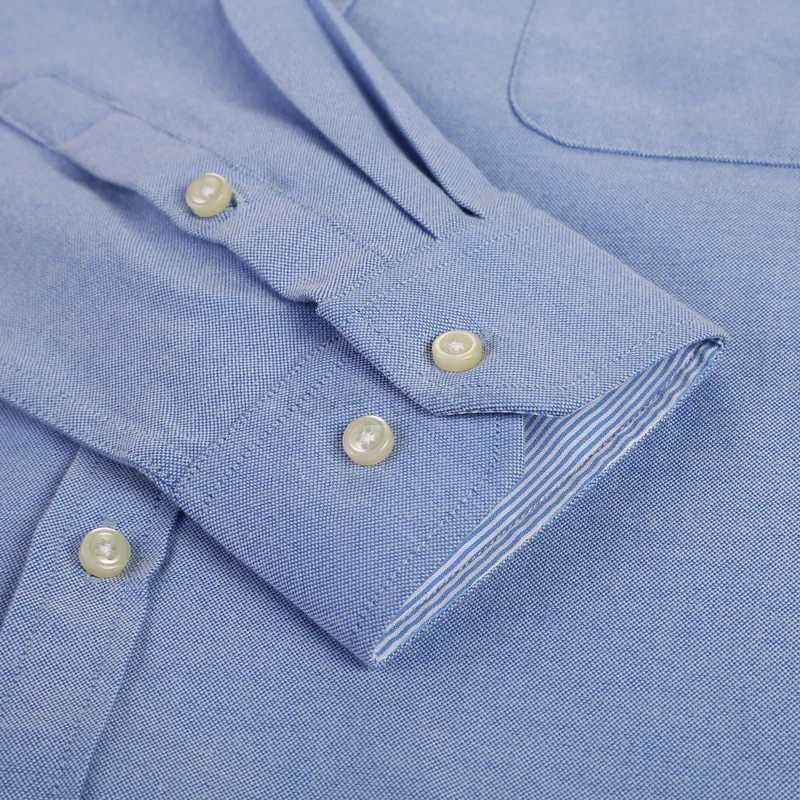 Mens Long Sleeve Oxford Plaid Striped Casual Shirt Front Patch Chest Pocket Regular-fit Button-down Collar Thick Work ShirtsXJ240812