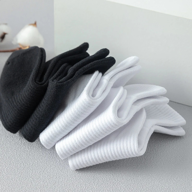 5 Pairslot 100% Cotton Mens Socks Spring Autumn Black White Absorption Womens Boat Socks Anti-Odor Breathable Sports Socks 240812