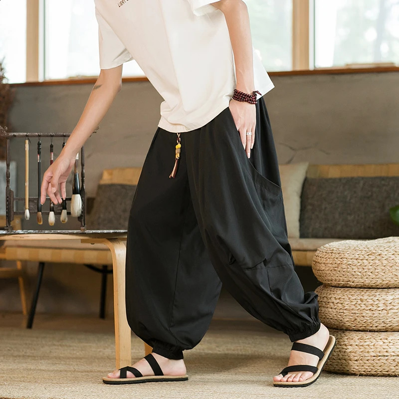 Pants Men Harajuku Casual Jogging Pants Mens Black Thin Fashion Loose Harlem Wide Leg Trousers Vintage Sweatpants Plus Size 5XL 240812