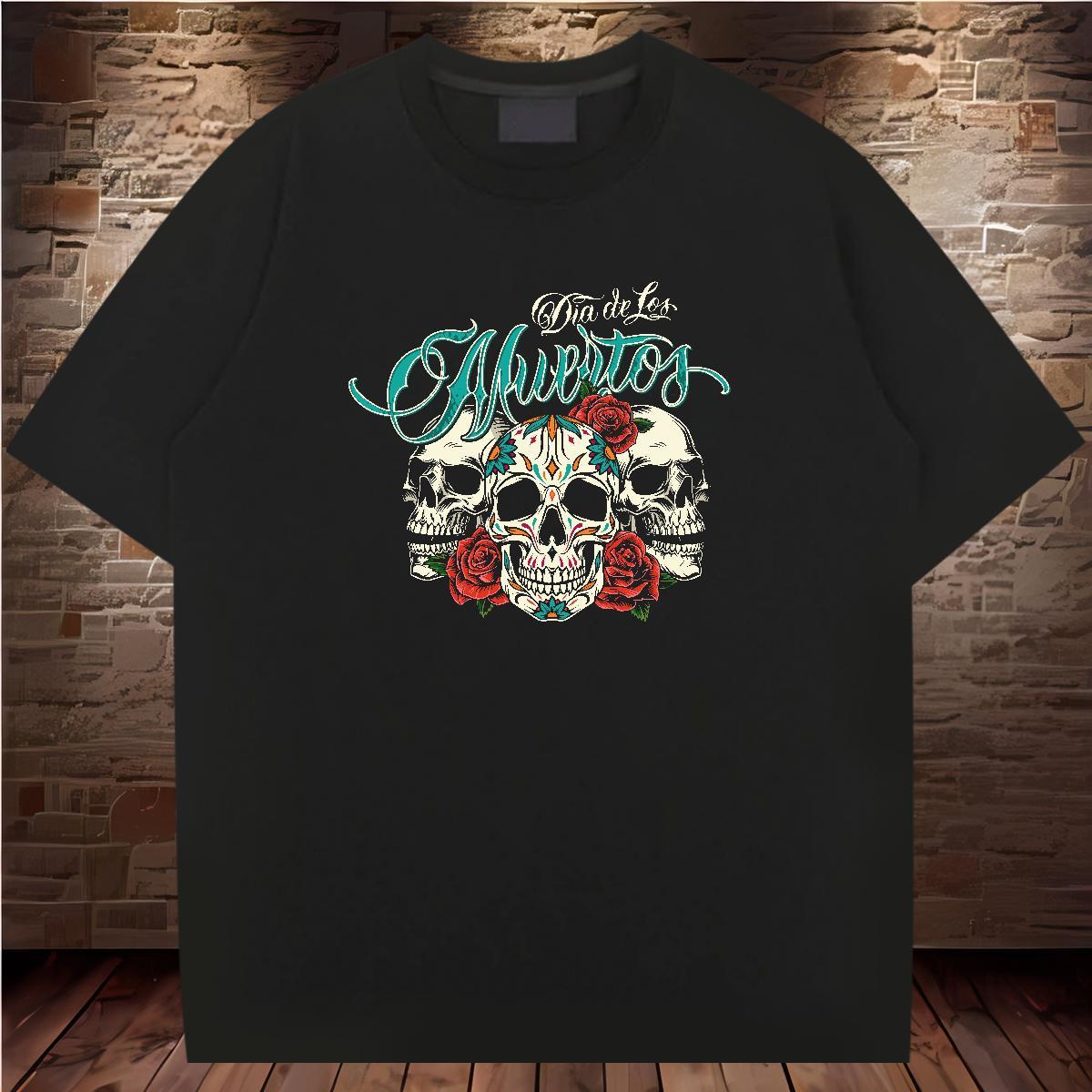 New Designer Men T Shirts skull Clothes 230g Cotton Casual Beach Loose Fit Cartoon Print O Neck Short Sleeves Mens Tshirts