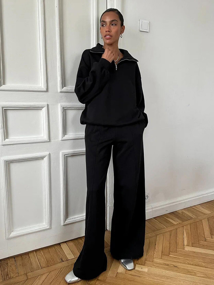 Autumn and winter pink looped cloth hoodie set for womens casual polo shirt and sweatpants two piece set womens clothing