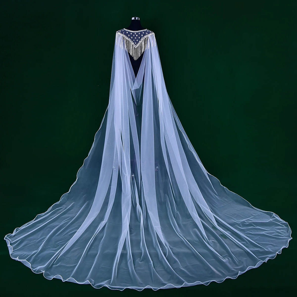 Gorgeous Long Wedding Wrap Beaded Tassel Crystal Beading Tulle Sleeveless Bride Shawl For Strapless Bridal Dress High Quality