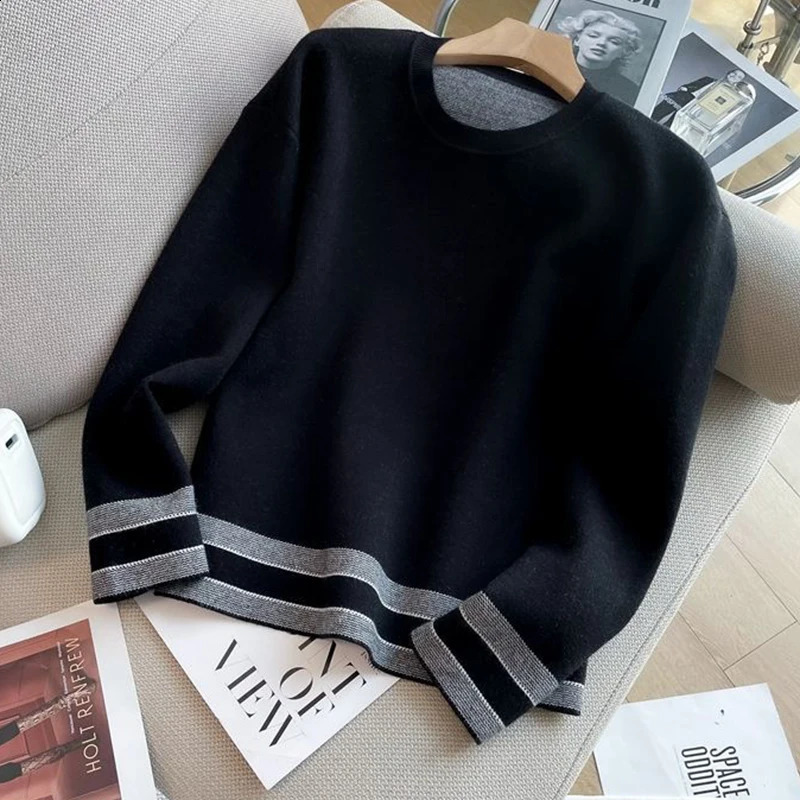 Loose Casual Striped Tracksuit Long Sleeved Sweatshirts Tops Conjunto High Elastic Waist Wide Leg Pants Suit Women Korean Sets 240812