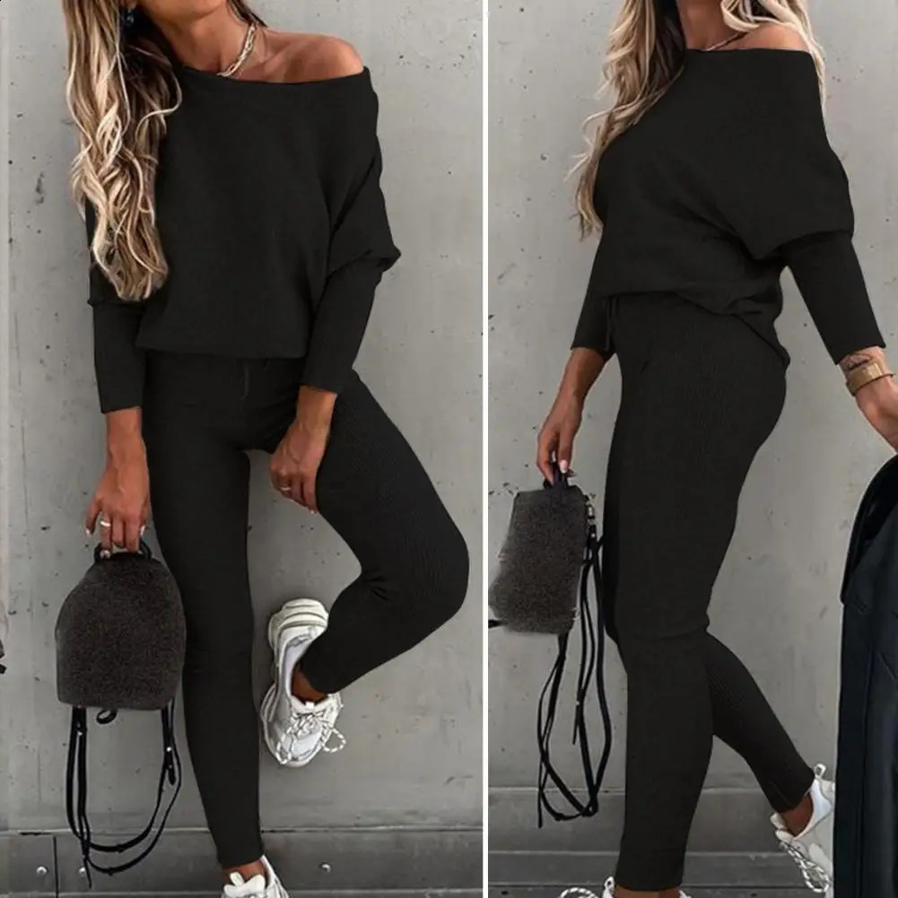 2Pcs/Set Fitness Trendy Women Tracksuit Round Neck Sweatshirt Blouse Drawstring Pants Set Female Pullover Sweatpants Sports Suit 240812