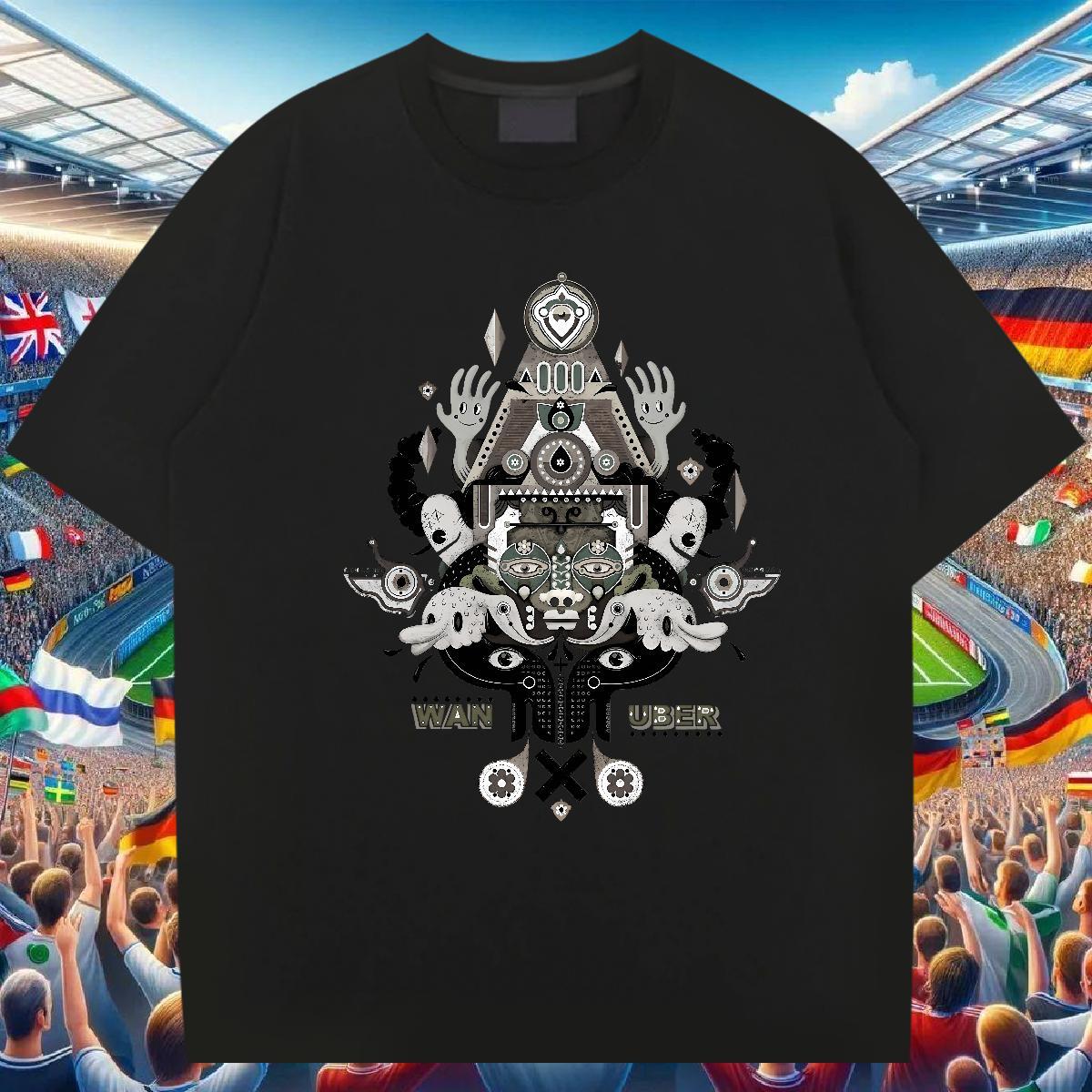 New Designer Man T Shirts eye of the devil Tees 230g 100% Cotton Sport Loose Black Oversized Breathable Crew Neck Men Tops Tees