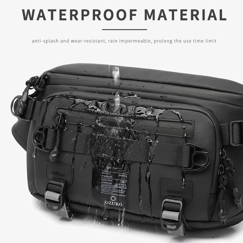 OZUKO Fashion Mens Waterproof Waist Bag Outdoor Sports Strap Chest Bag Tactical Fanny Bag Mens Youth High Quality Cross Body Bag 240812