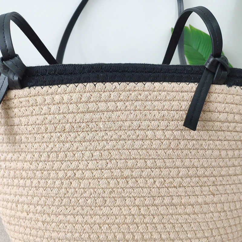 CMM New Instagram Fashion Simple Cotton Rope Woven Bag Handmade Grass Woven Bag Beach Vacation Large Capacity Tote Bag for Women