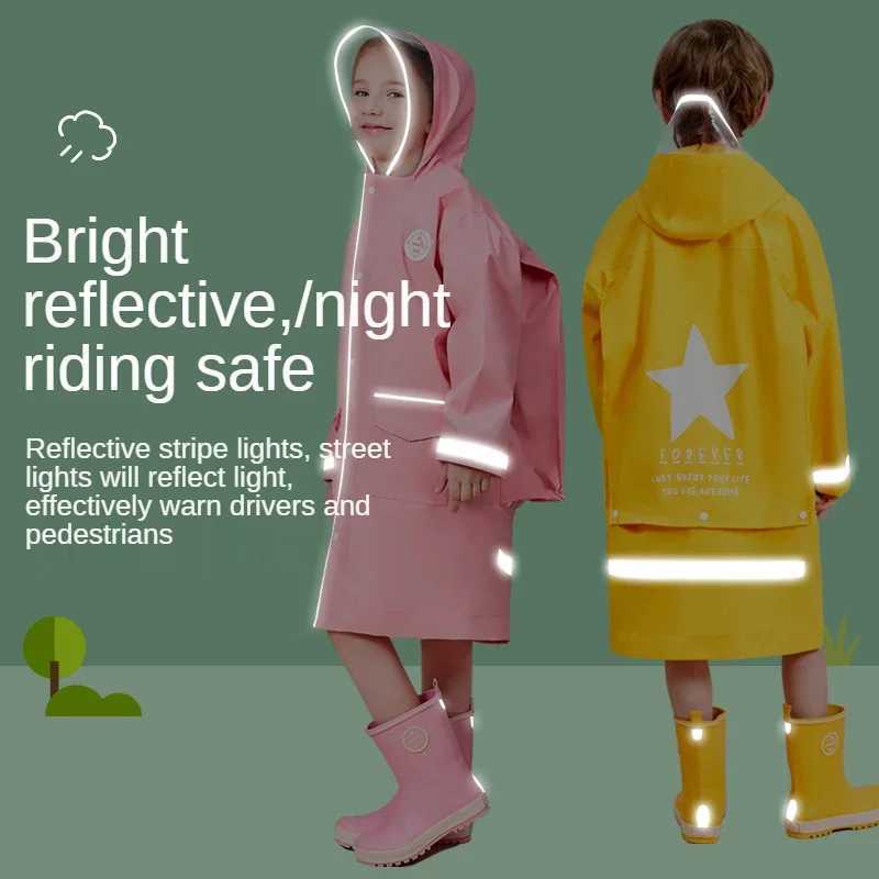 Raincoat Children Rain Poncho Boys Girls Poncho with Schoolbag Child Thickened Windbreaker Raincoat Rain Poncho Y240813