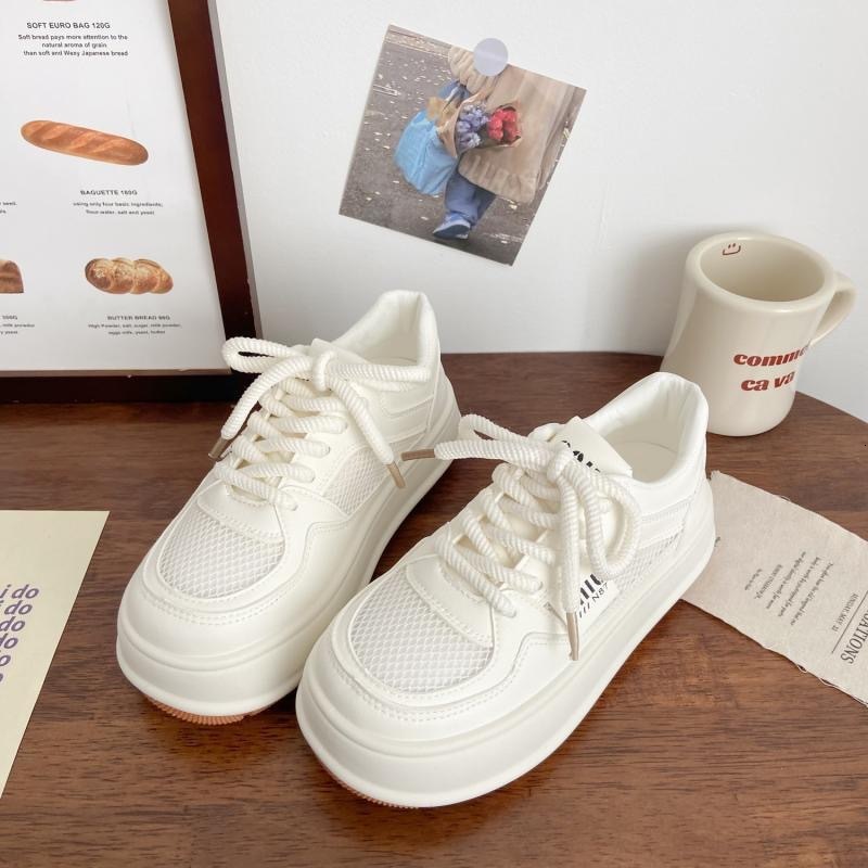 Ddmysports White New Summer Dress For Women Breathable Thin Mesh Versatile Thick Soled Board Shoes Outdoor Shoes