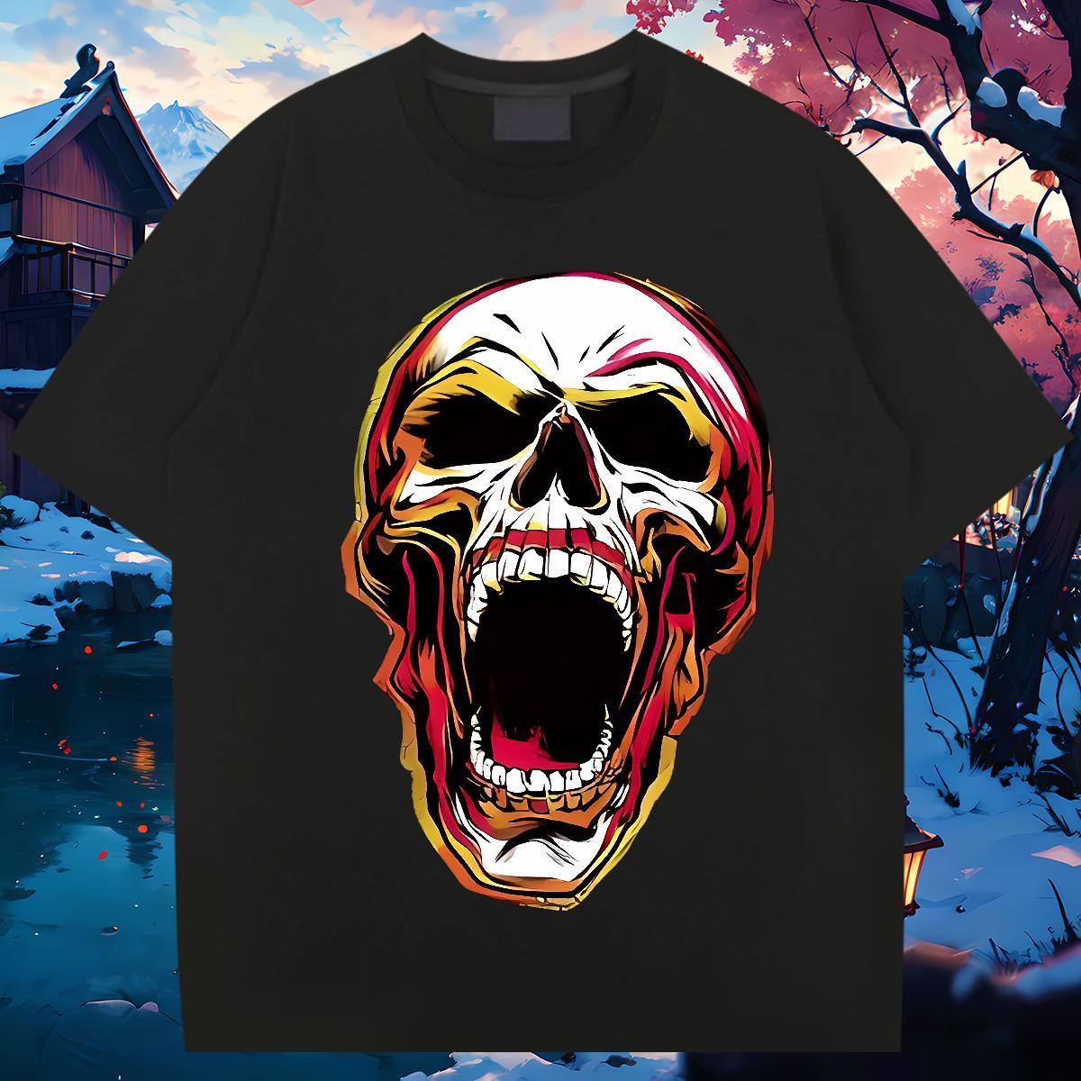 2024 DIY Mens T Shirts skull Clothes 230g 100% Cotton Summer Casual Unisex Oversized 3XL 4XL Breathable Crew Neck Couples T Shirts