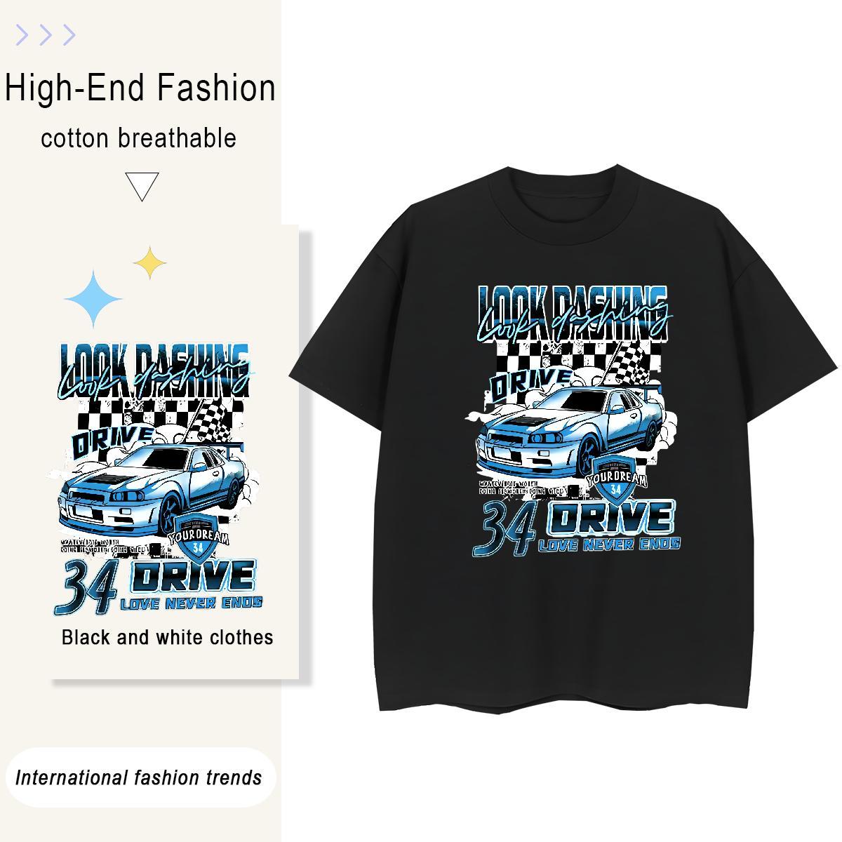 Free Shipping Men Tees Street 100% Cotton 230g Oversized Breathable Short Sleeve car T shirt DIY Tee Shirt