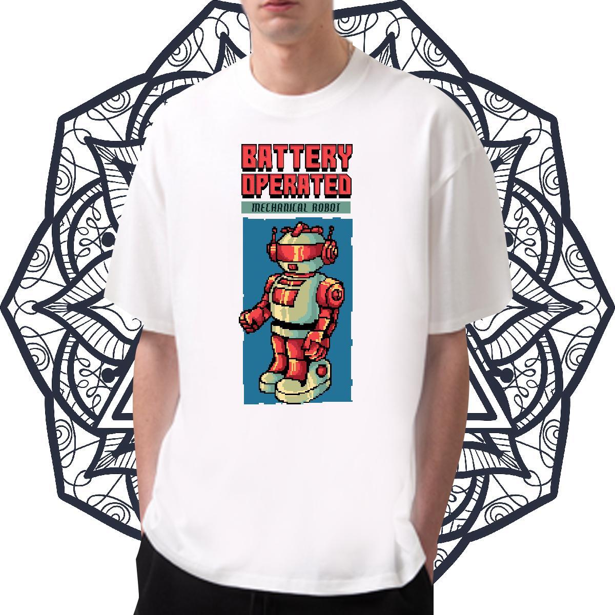 Popular Men Tshirts robot 230g Cotton Hip Hop O-Neck Short Sleeve T shirt Cartoon Print New Designer Top Tees