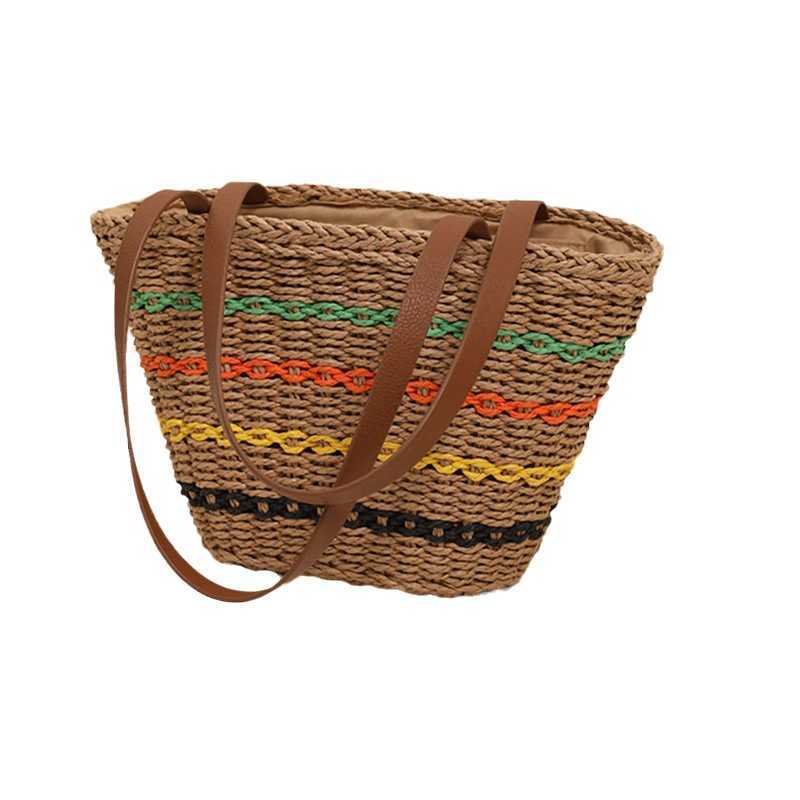 CMM Colorful Striped Single Shoulder French Woven Bag New Large Capacity Woven Bag Womens Beach Vacation Style Beach Bag