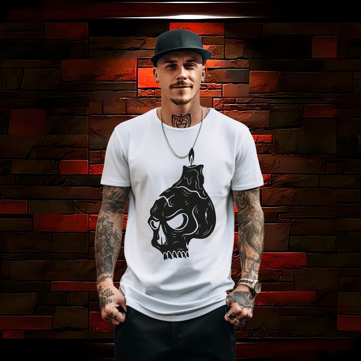 Casual New T-Shirts skull Tshirts 100% Cotton 230g Sports Casual Wholesale Skull Crew Neck Breathable Mens Tshirts