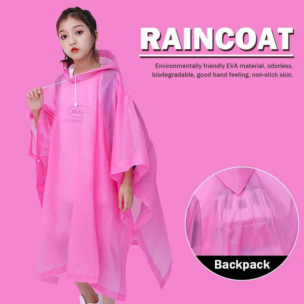 Outdoor Rainwear Reusable Rain Ponchos with Drawstring Hood Rain Gear Thicken for Boys Girls for 6-12 Years Old Children Y240810