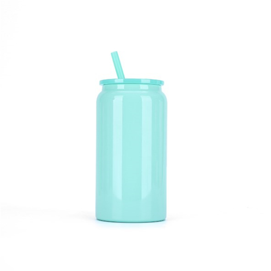 Sublimation 16oz stainless steel tumbler juice can bottle with colorful lids reusable straw beer Soda Can Cup drinking cups
