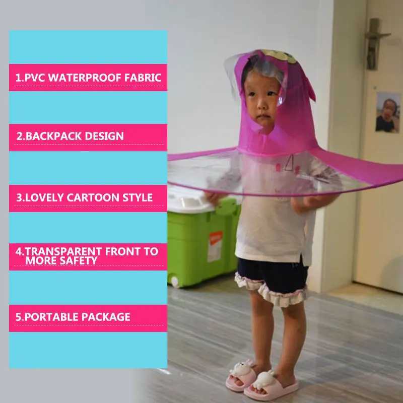 QIAN Childrens Raincoat Transparent UFO Raincoats Hands Free Rain Poncho Baby Funny Duck Rain Coat Rain Cover Raincoat for kids Y240810