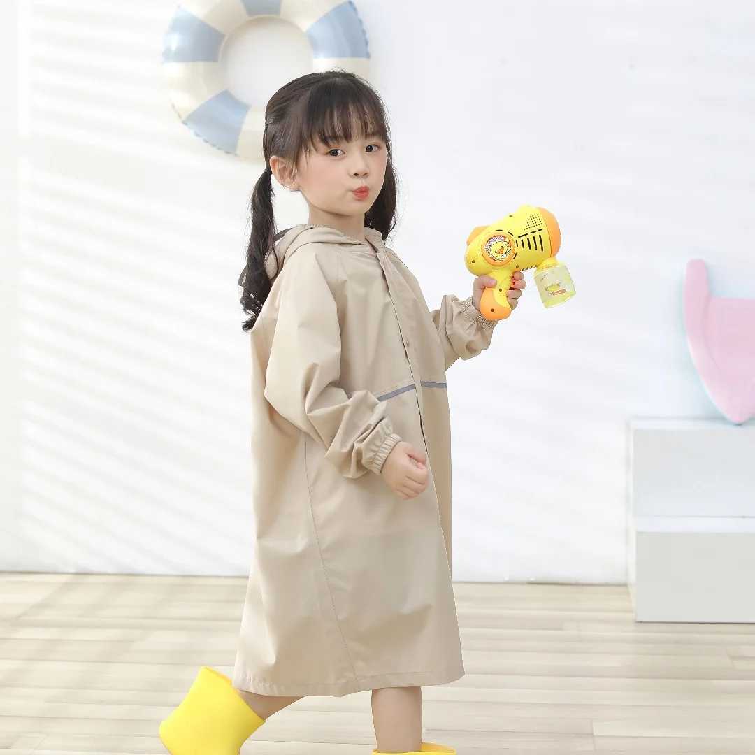 Korea hot High Quality Baby raincoat Children Long Raincoat Waterproof Lightweight Polyester Kids Raincoat Reflective Stripe Y240810