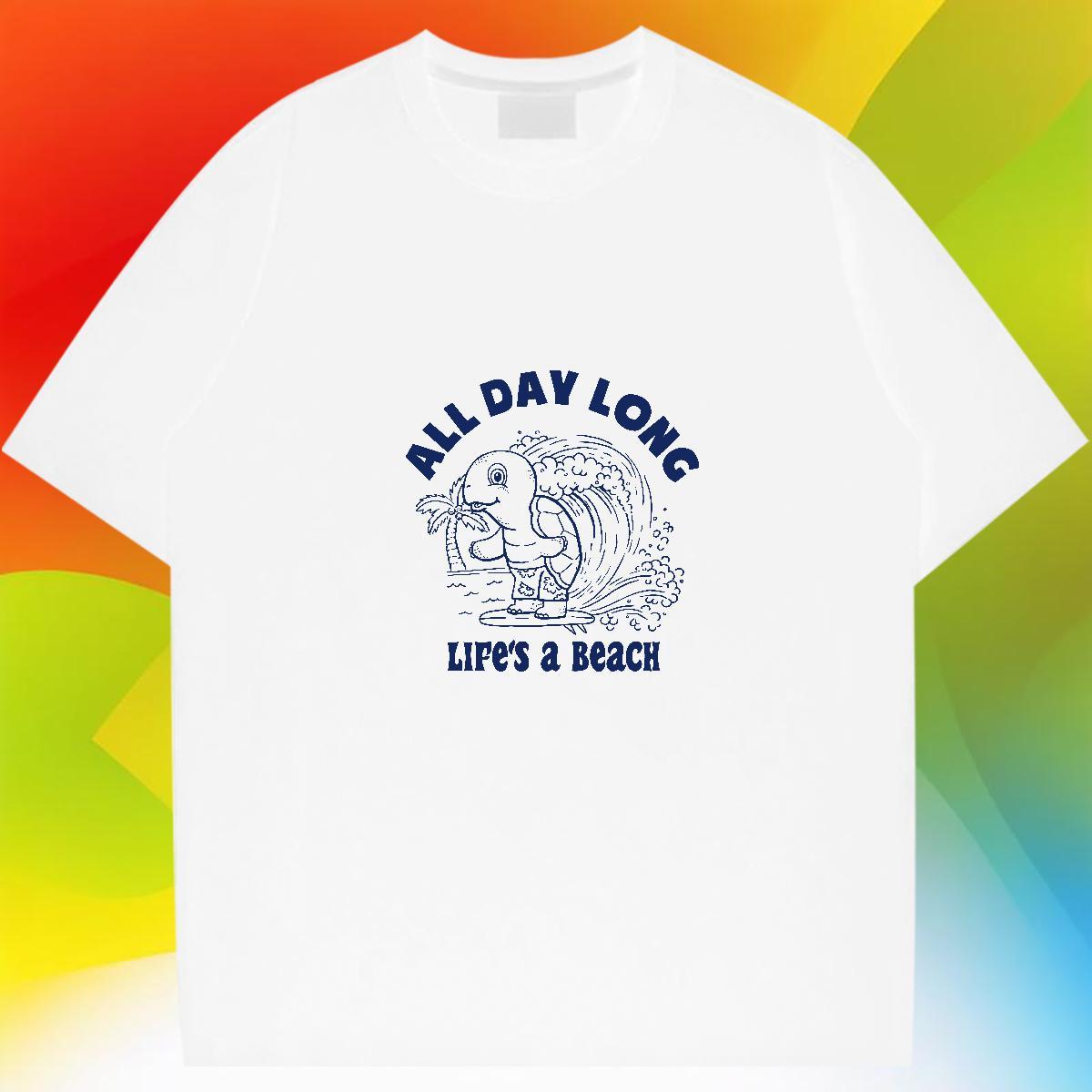 Casual New T Shirts Men sea wave Tshirts 100% Cotton 230g Anime Printing Street Popular Custom Cartoon Round Neck Short Sleeve Mens Tshirts