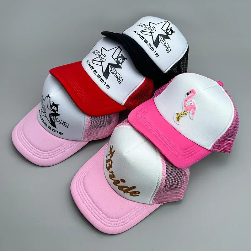 Cool Street Hip Hop Alphabet Colorful Mesh Mens Baseball Hat Cotton Summer Adjustable Breathable Snap Button Sports 240812