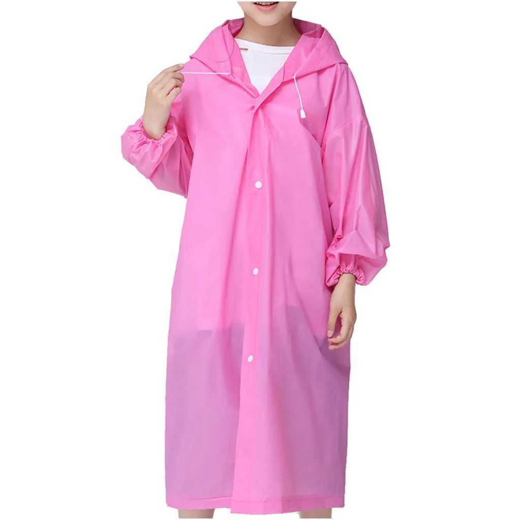 Solid Hooded Ponchos Transparent Children Raincoat Eva Elastic Cuffs Outdoor Travel Rain Cover Waterproof Camping For Kids Boy Y240810